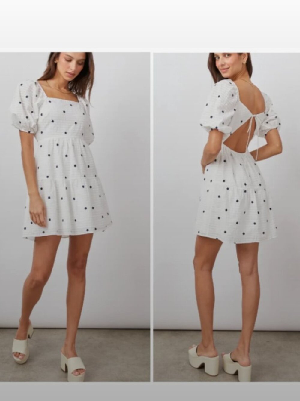 Rails Selene Navy Embroidered Mini Dress | Size Small | Cotton Seersucker